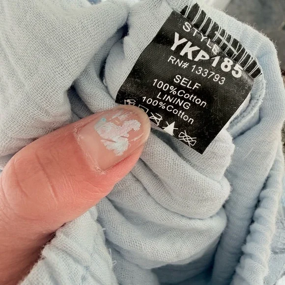 POL Wide Leg Patchwork Pants in Light Blue with Cream Accents - Picture 6 of 8